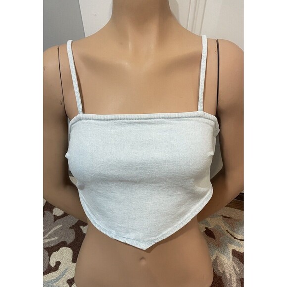 New ZARA Top Light BLue Denim Triangle Bandana Cropped Tank Top Size S #5907S - Picture 1 of 6